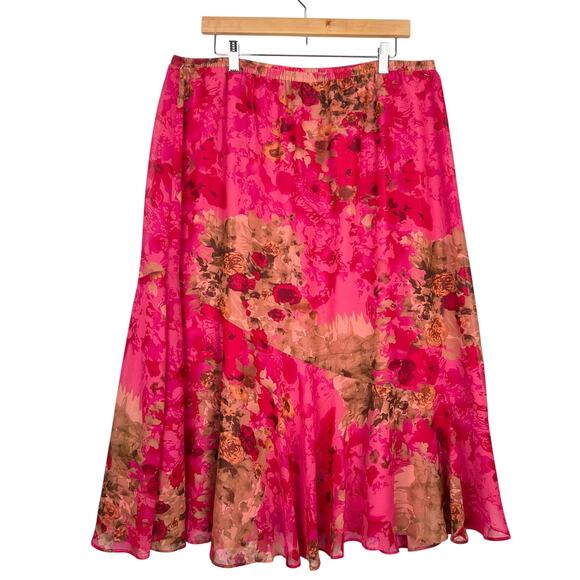 KRAZY KAT XL Women Floral Ruffled Lined Elastic Waist Fairy Flowy Maxi Skirt - Picture 1 of 9
